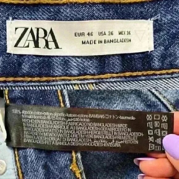 Zara Jeans Slim Fit Ankle Cropped Button Fly Vintage Dark Blue Size 18 - Picture 8 of 15